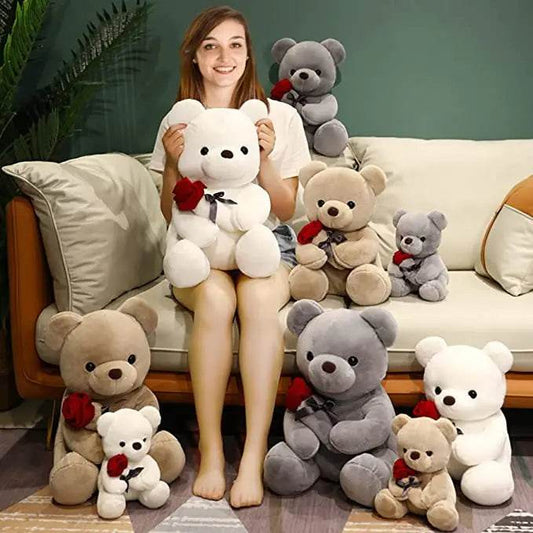 23-45cm New Lovely Hug Roses Teddy Bear Plush Pillow Stuffed Soft Animal Dolls Nice Birthday Gift Girlfriend Valentine's Day - Velora