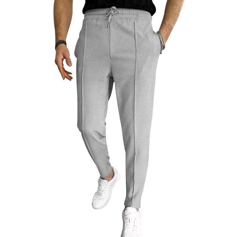 Men's Casual Fashion Waffle High Waist Drawstring Elastic fitted straight leg Pant - Velora