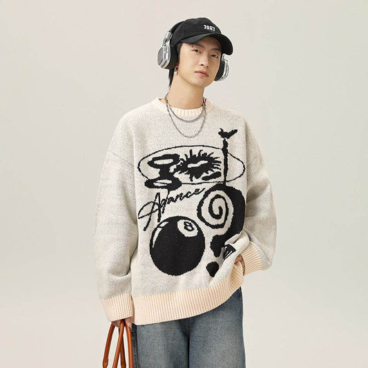 Plush American Hand Drawn Brocade Sweater Men's Autumn Winter Retro Loose - Velora