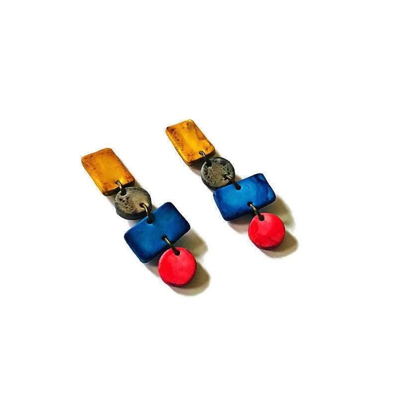 Big  Colorful Statement Jewelry Set with Wide Statement Necklace & Long Geometric Earrings - Velora Luxury Fashion