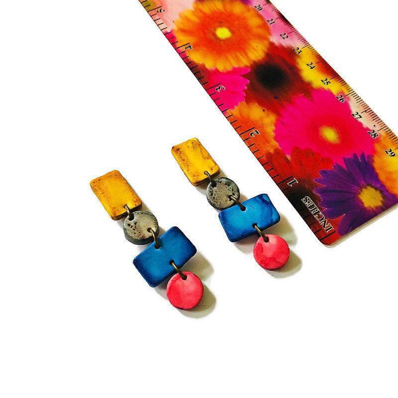 Big  Colorful Statement Jewelry Set with Wide Statement Necklace & Long Geometric Earrings - Velora Luxury Fashion