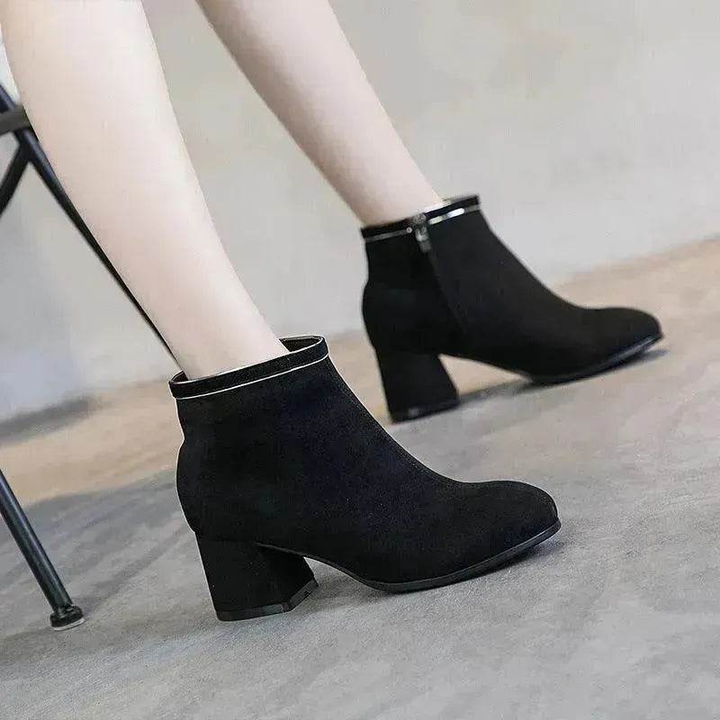 Black Martin Boots Shoes Women Thick Heels - Velora