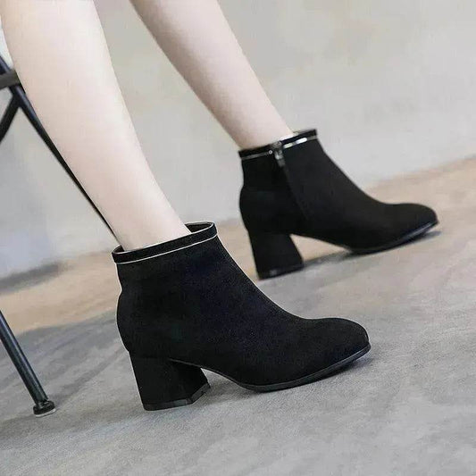 Black Martin Boots Shoes Women Thick Heels - Velora