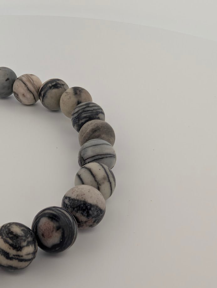Black Network Stone Bracelet – 8mm Matte Beads