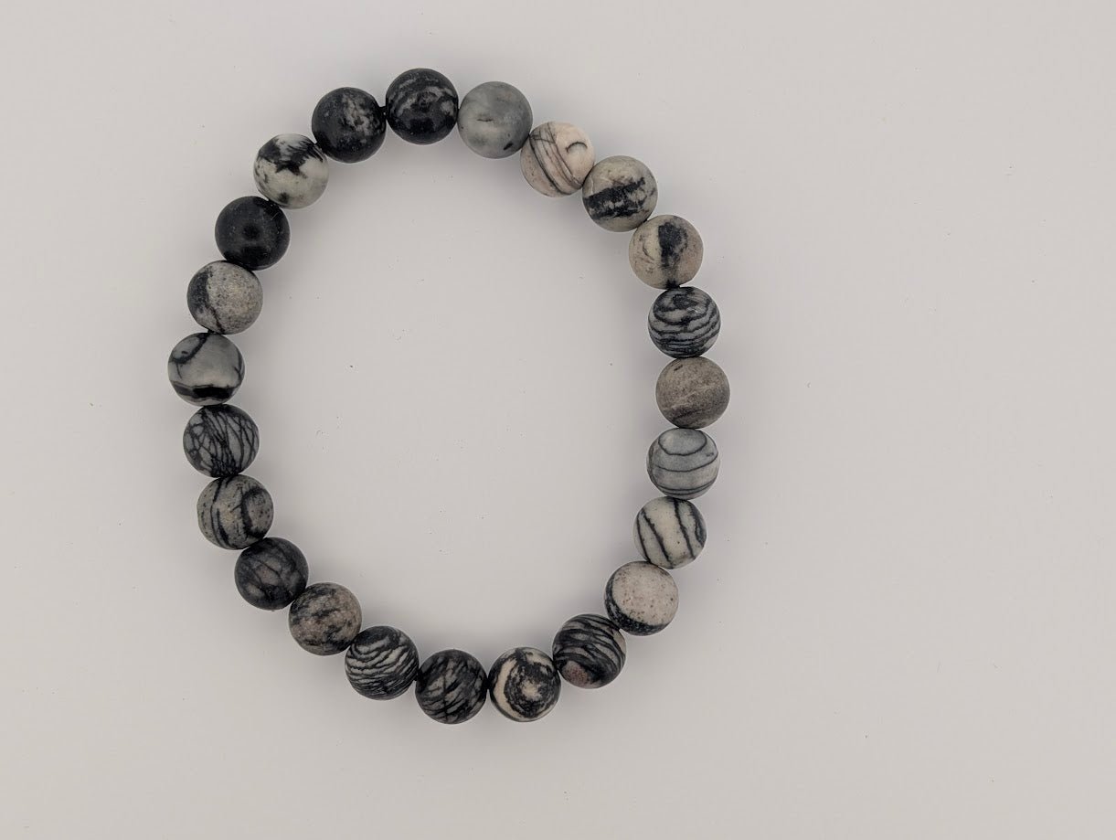 Black Network Stone Bracelet – 8mm Matte Beads