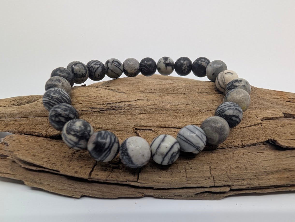 Black Network Stone Bracelet – 8mm Matte Beads