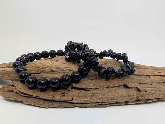 Black Obsidian Bracelet – Chip & 8mm Beads