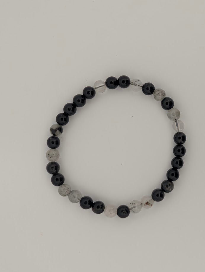 Black Rutile Quartz Bracelet – 6mm Polished Beads