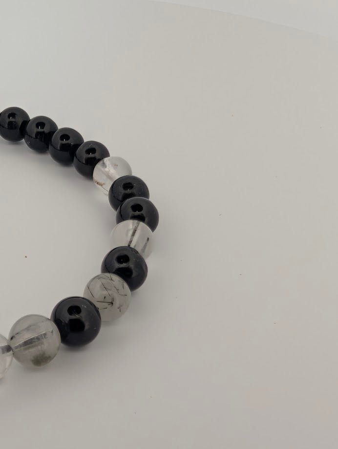 Black Rutile Quartz Bracelet – 6mm Polished Beads