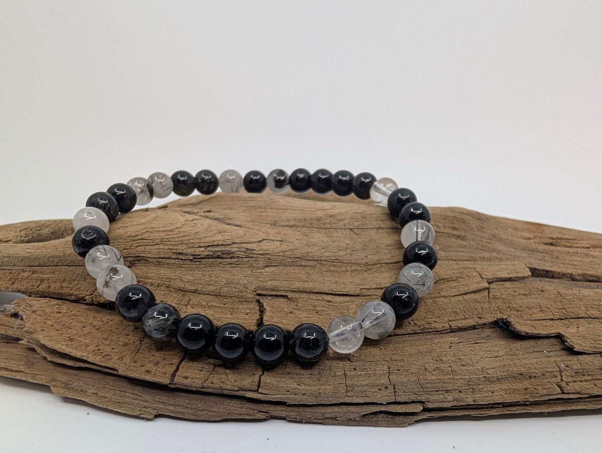 Black Rutile Quartz Bracelet – 6mm Polished Beads