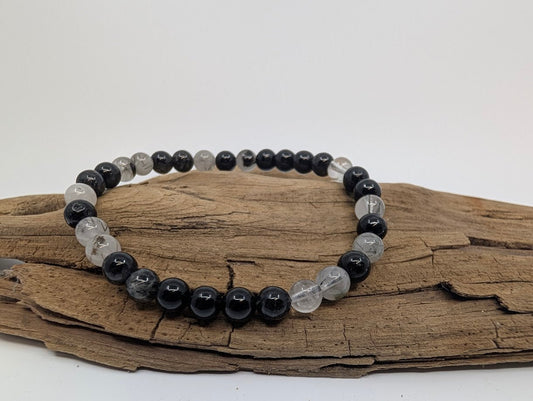 Black Rutile Quartz Bracelet – 6mm Polished Beads