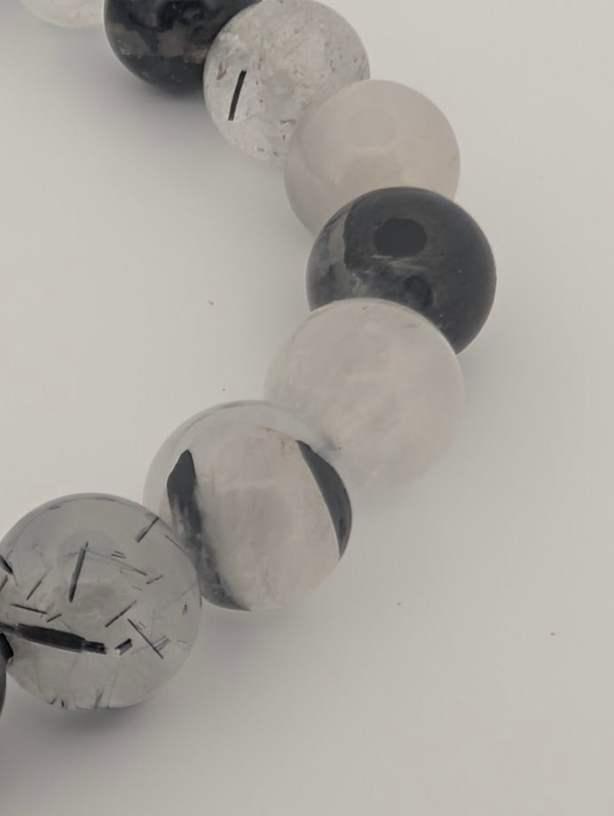 Black Rutile Quartz / Tourmalinated Quartz Bracelets – Chip & 8mm Beads