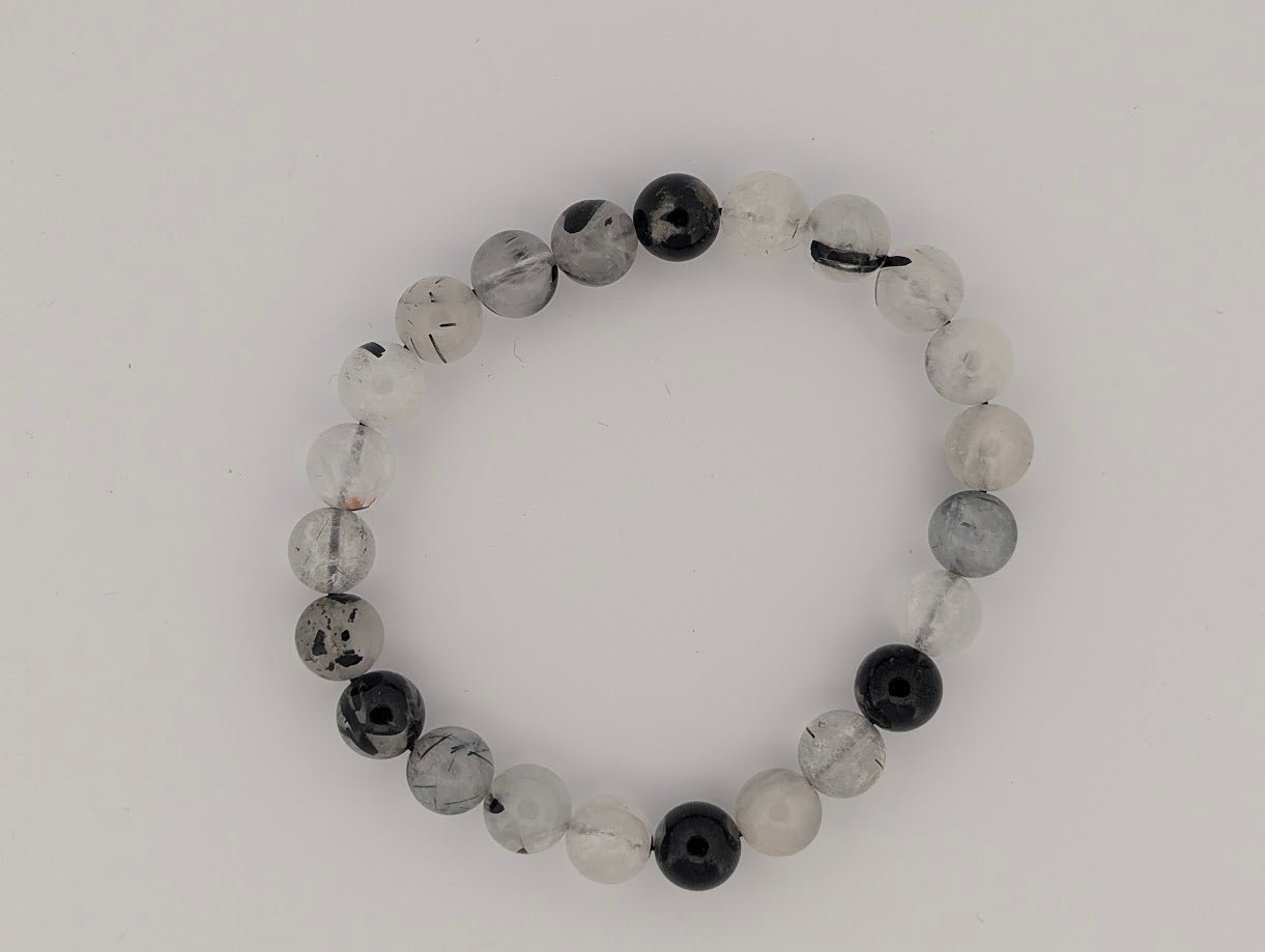 Black Rutile Quartz / Tourmalinated Quartz Bracelets – Chip & 8mm Beads