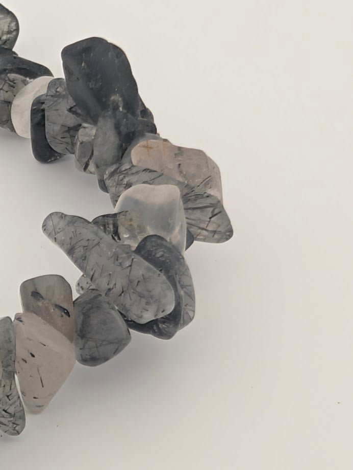 Black Rutile Quartz / Tourmalinated Quartz Bracelets – Chip & 8mm Beads