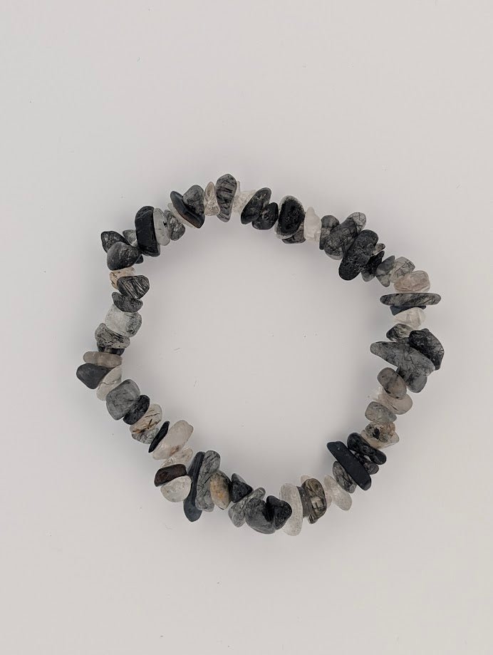 Black Rutile Quartz / Tourmalinated Quartz Bracelets – Chip & 8mm Beads