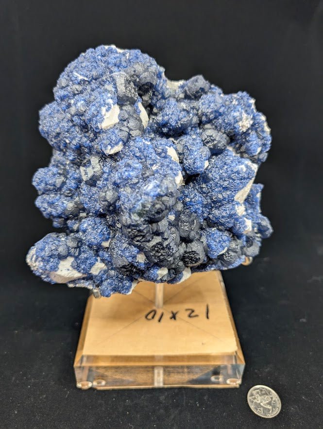 Blueberry Fluorite with Rare Cubic Window Formation & White Quartz – Huangganglang Mine (7" Museum Specimen)