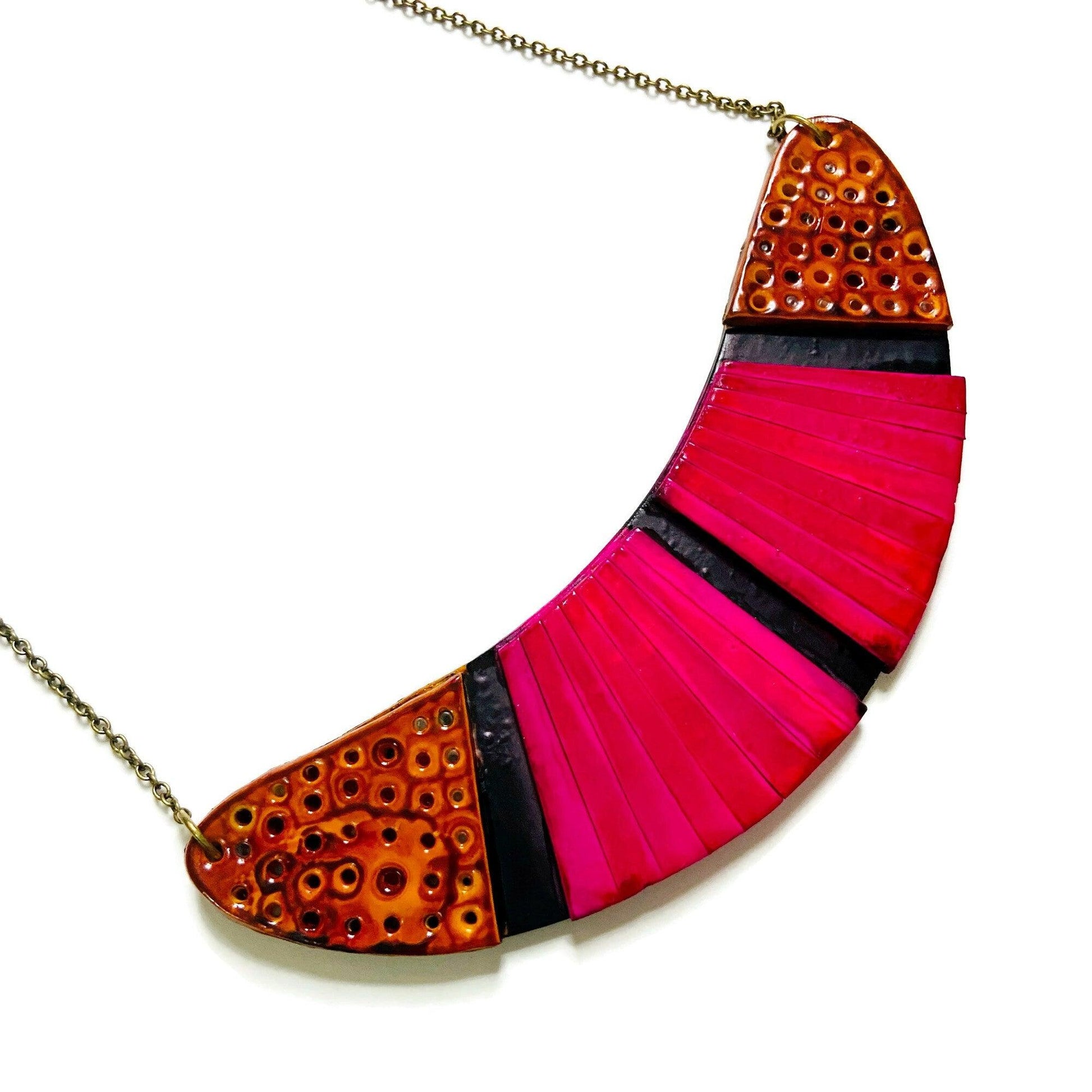 Bohemian Statement Necklace in Fuchsia, Yellow & Black - Velora Luxury Fashion