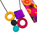 Bold Retro Statement Necklace with Multicolored Geometric Design, Clay Hand Painted - Velora Luxury Fashion