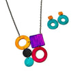 Bold Retro Statement Necklace with Multicolored Geometric Design, Clay Hand Painted - Velora Luxury Fashion