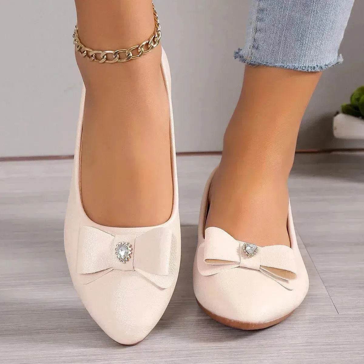Bowknot Flats Shoes Fashion Casual Pointed Toe Loafers For Women Lazy Shoes - Velora