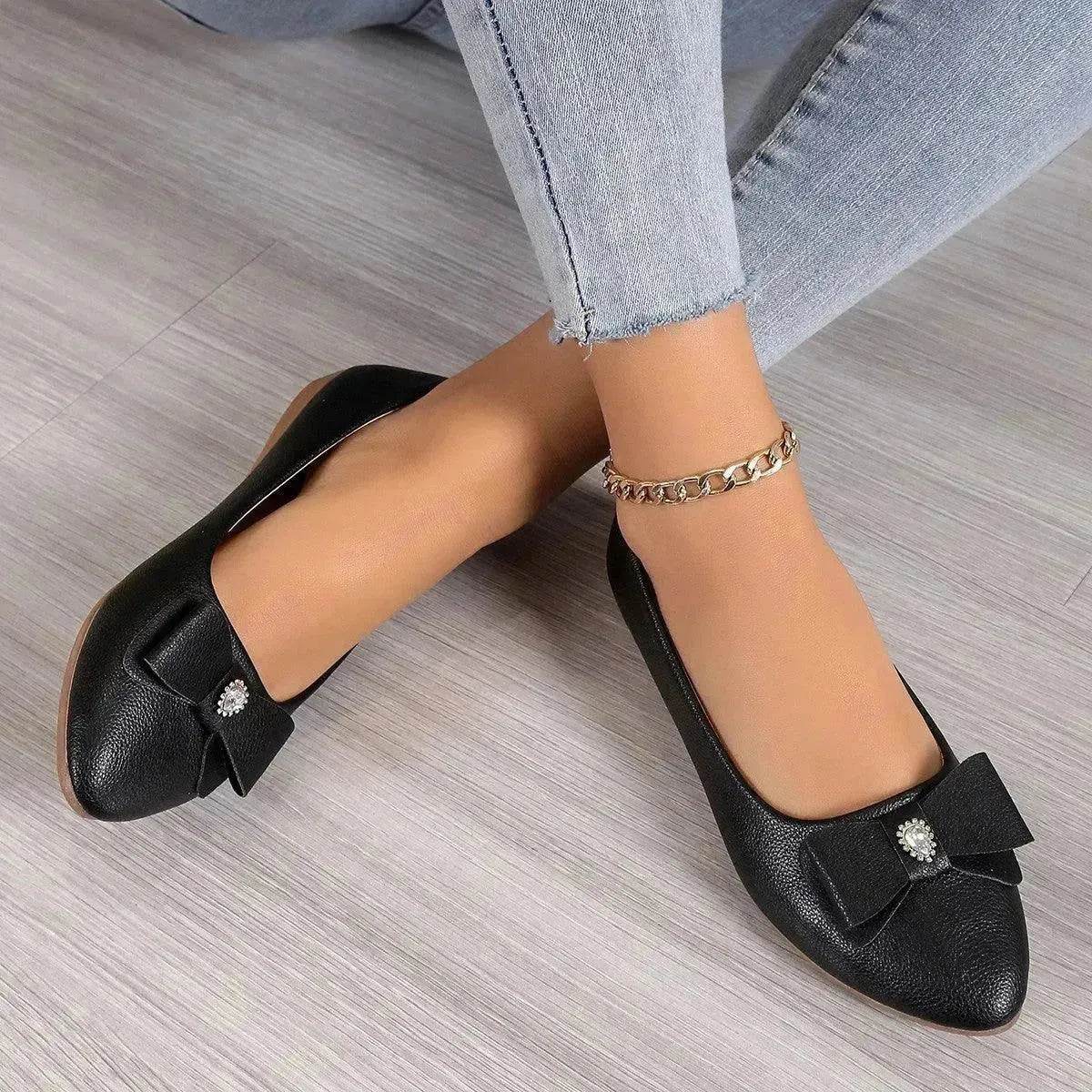 Bowknot Flats Shoes Fashion Casual Pointed Toe Loafers For Women Lazy Shoes - Velora