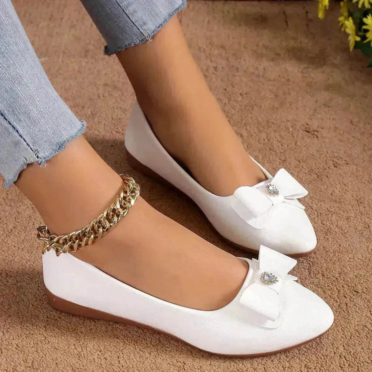 Bowknot Flats Shoes Fashion Casual Pointed Toe Loafers For Women Lazy Shoes - Velora