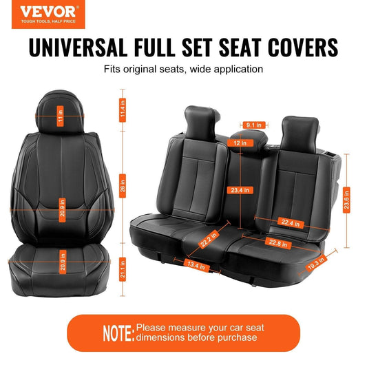 Seat Covers, Universal Car Seat Covers Full Set Seats, Front And Rear Seat, 13pcs Faux Leather Seat Cover, Full Enclosed Design, Detachable Headrest And Airbag Compatible, For Most Car SUV Truck - Velora