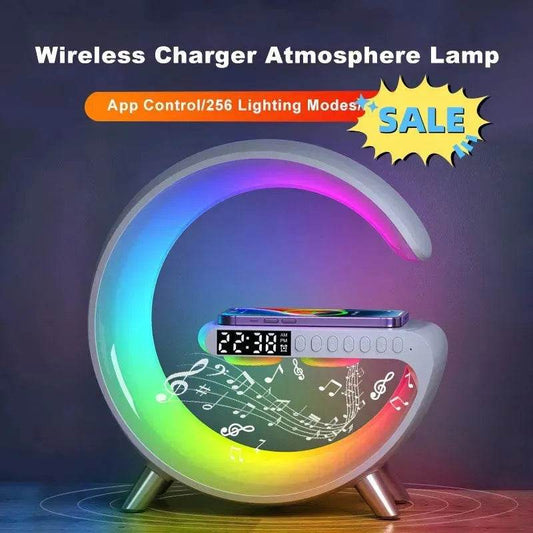 G shaped Wireless Phone Charging Night LED Lamp Bluetooth Speaker - Velora