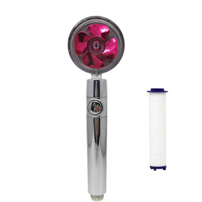 Propeller Driven Shower Head With Stop Button And Cotton Filter Turbocharged High Pressure Handheld Shower Nozzle - Velora