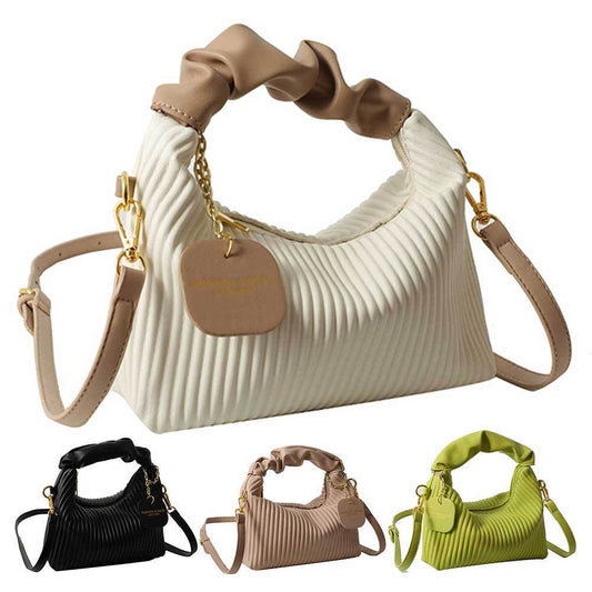 Women Fashion Crossbody Bag PU Leather Pleated Cloud Small Tote Bags Casual Simple Elegant Temperament Messenger Bags - Velora