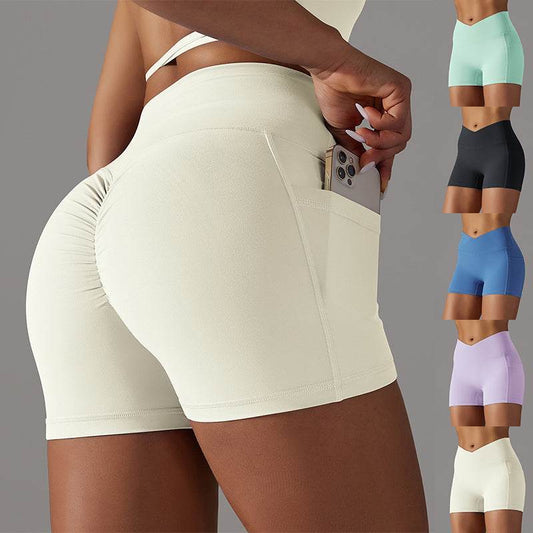Yoga Shorts With Phone Pocket Design Fitness Sports Pants For Women Clothing - Velora