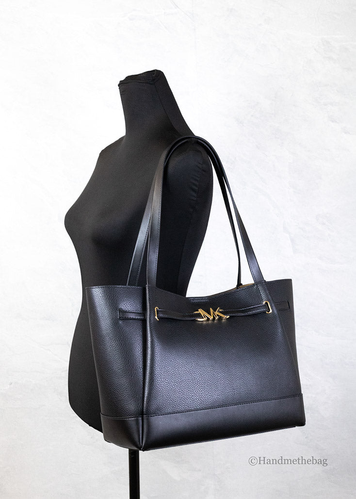 Michael Kors Reed Belted Large Tote in Black Pebbled Leather