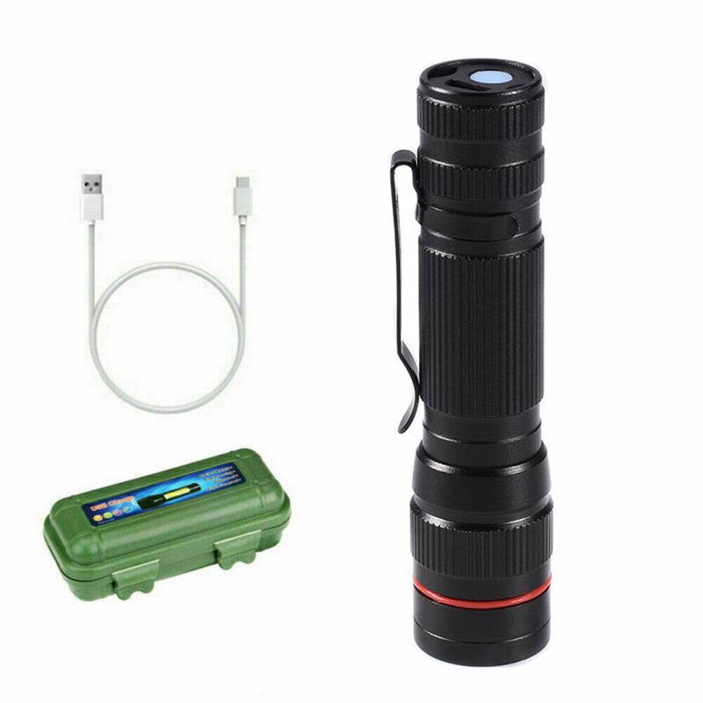 LED Military Flashlight USB Rechargeable Tactical Zoom Handheld Torch - Velora