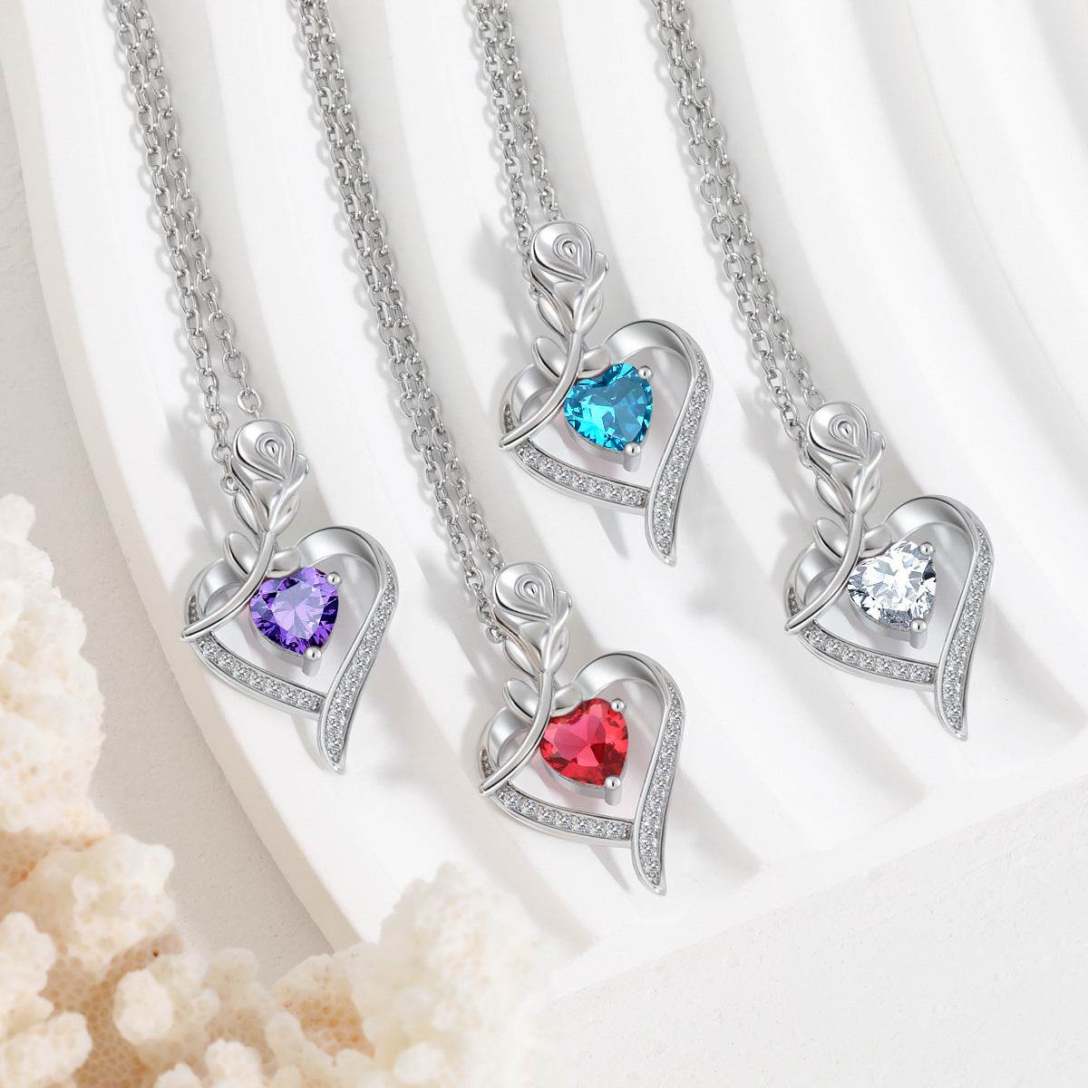 Rose Heart-shaped Necklace With Rhinestones Fashion Everlasting Flower Love Necklace For Women Valentine's Day Gift - Velora