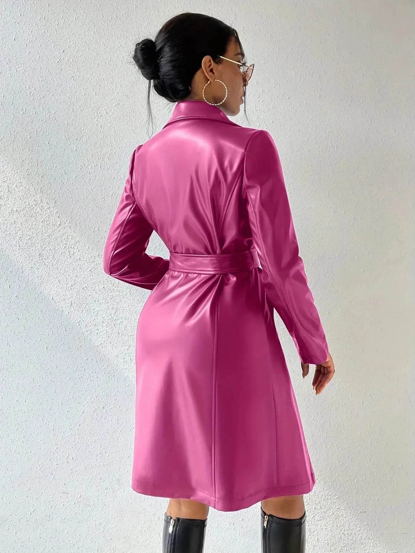 Fashionable Longline leather overcoat Jacket for women - Velora