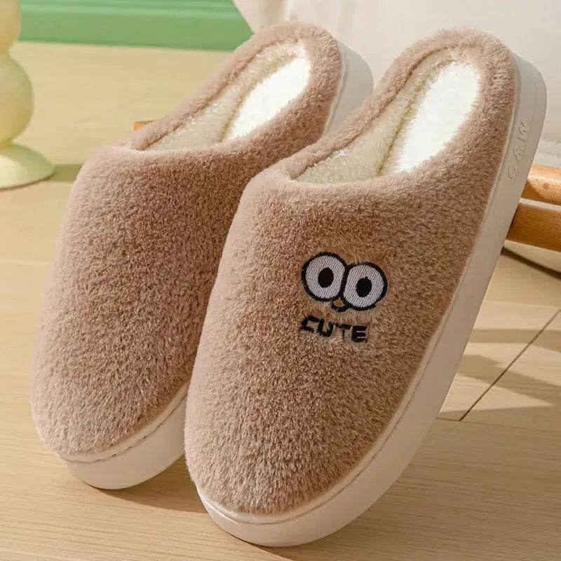 Cute Cartoon Big-eyes Slippers For Couples Winter Warm Non-slip Floor Bedroom Slipper Home Men And Women House Shoes - Velora