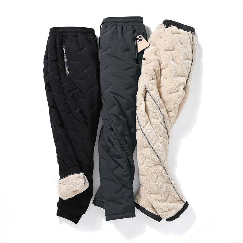 Men's Trousers Winter Velvet Thickening Loose Fleece Pants With Zip Pocket Large Size Windproof Warm Jogging Pants - Velora