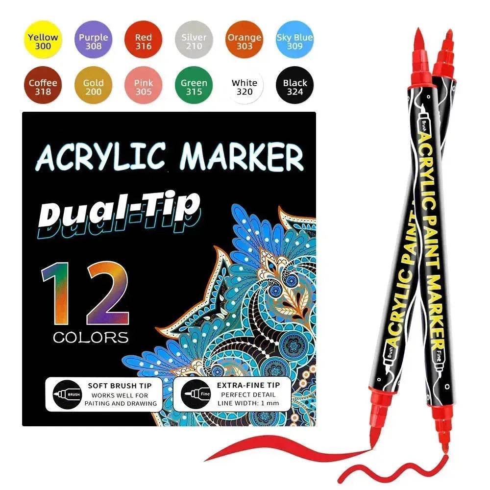 Acrylic Marker Pen Double-headed Stackable Water-based Paint Brush Paint Marker and Highlighter - Velora