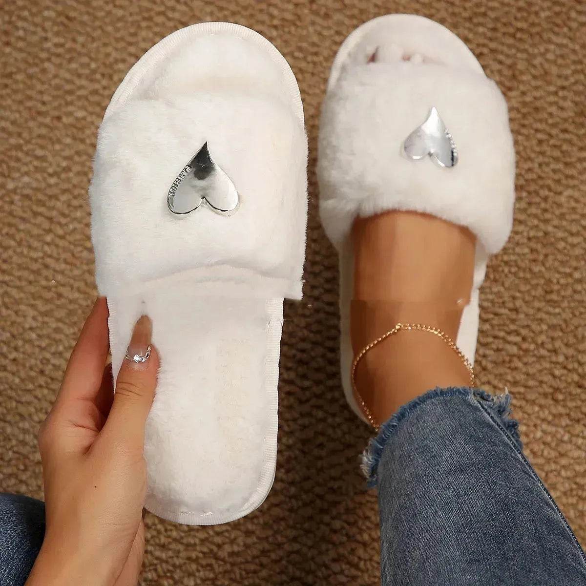 Fluffy Slipper Fall Winter Warm Home Fur Furry Slippers Women Plush Shoes Indoor House Fuzzy Flip Flops Female Padded Fleece Living Bedroom - Velora
