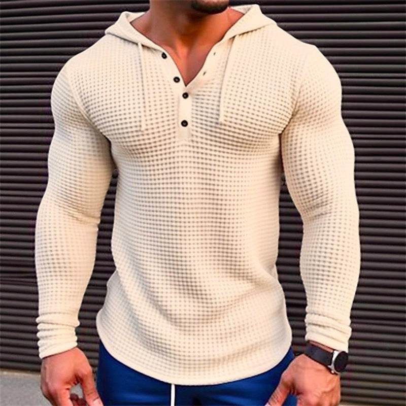 Men's Pullover Casual Long Sleeve T-shirt Waffler Slim Tops Sweat-shirt Solid Color Comfortable Mens Outdoor Streetwear S-3XL - Velora