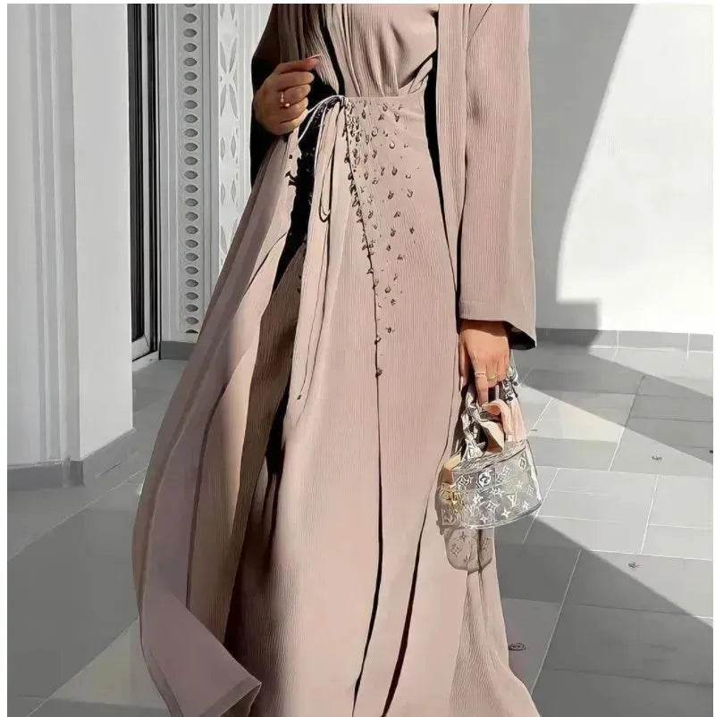Arab3 piece set ArabDubai Abaya dress with Turban Embellished Abaya - Velora