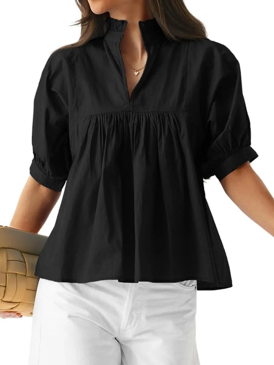 Notched Half Sleeve Blouse - Velora