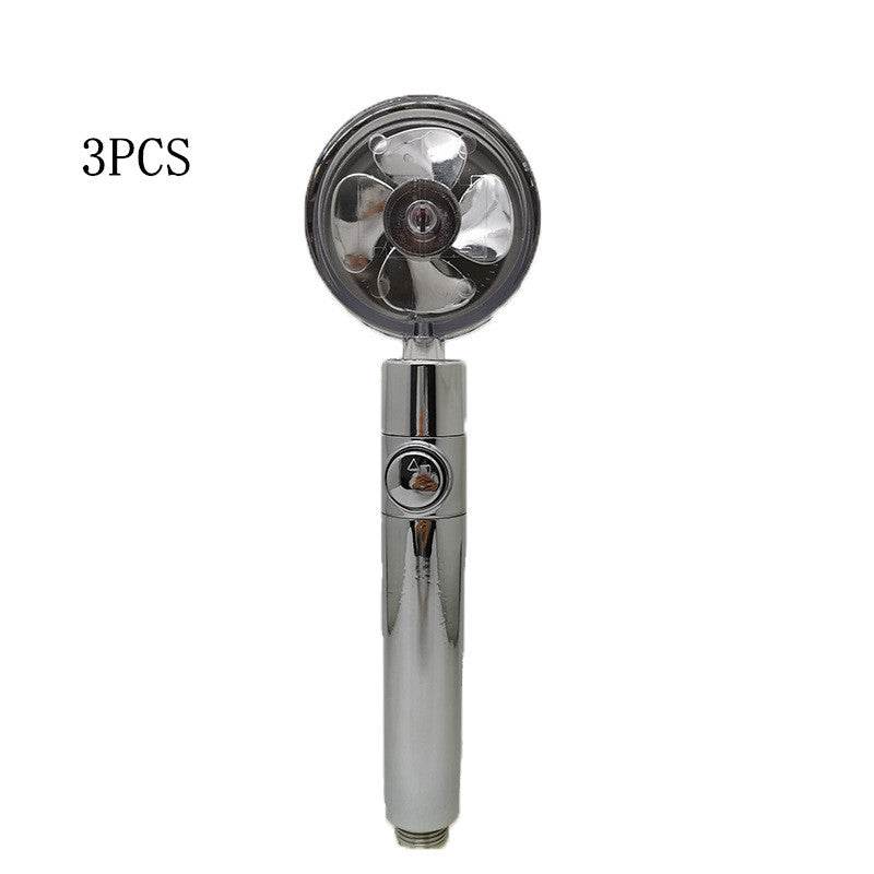 Propeller Driven Shower Head With Stop Button And Cotton Filter Turbocharged High Pressure Handheld Shower Nozzle - Velora