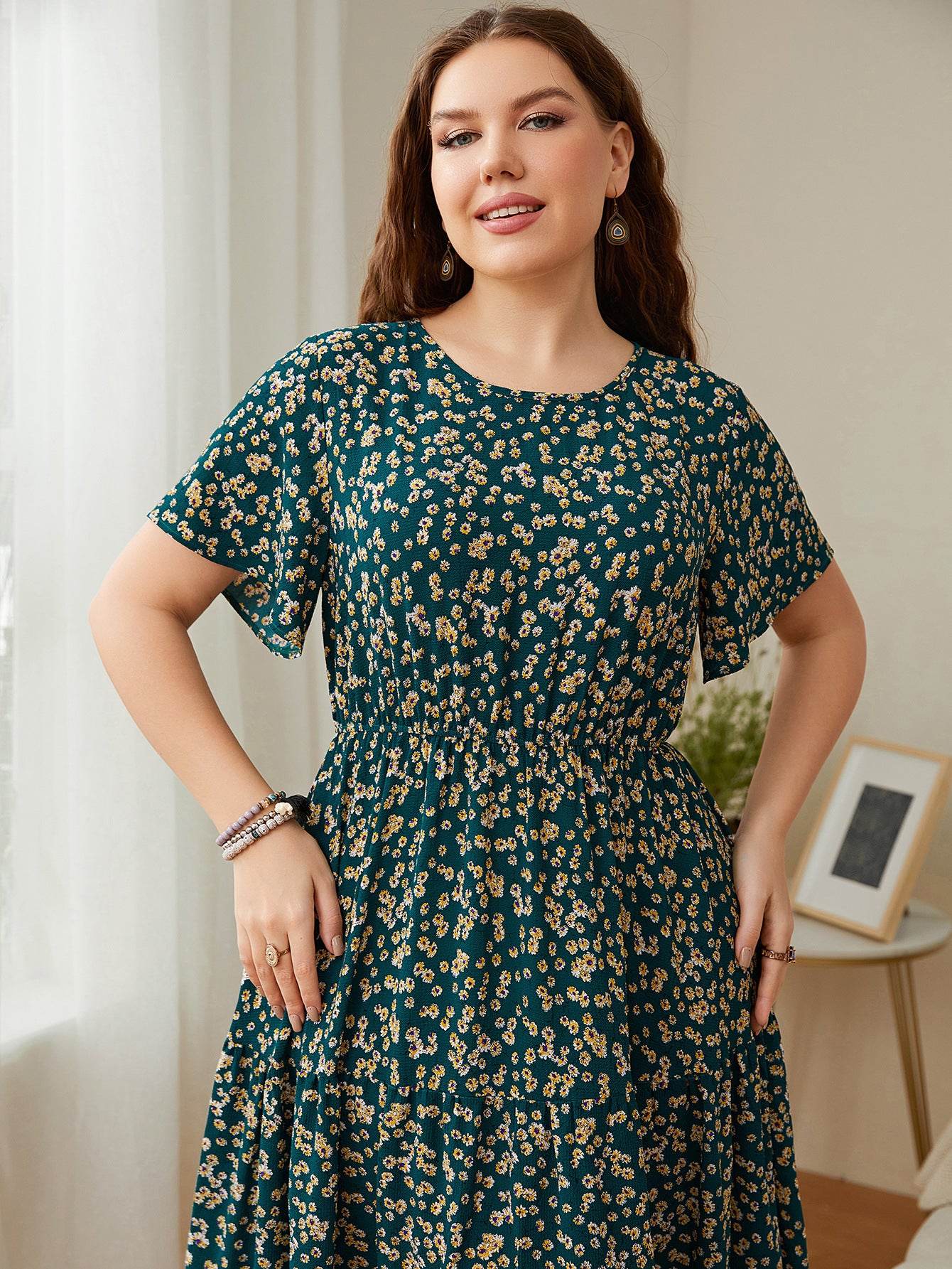 Summer Plus Size Women Floral Printed Midi Dresses - Velora