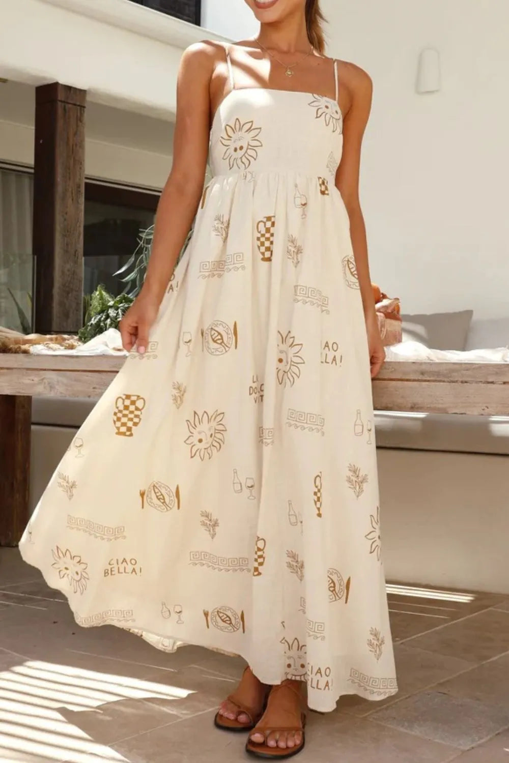 Printed Square Neck Maxi Cami Dress - Velora