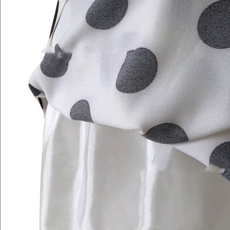 White Polka dot High Waist A-line Pleated Midi Skirt for office work - Velora