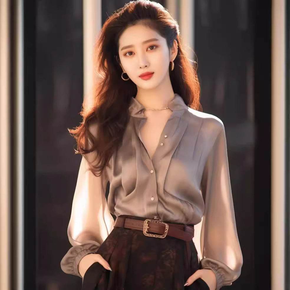 Chic And Beautiful Small Top Gray Blouse Shirt for Women - Velora