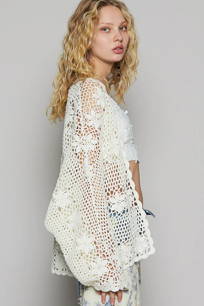 POL Crochet Open-Front Cardigan - Velora