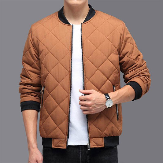 Fashion Rhombic-sewing Design Cotton Coat Winter Warm Thickened Baseball Jacket Casual Solid Color Outwear Clothing For Men - Velora