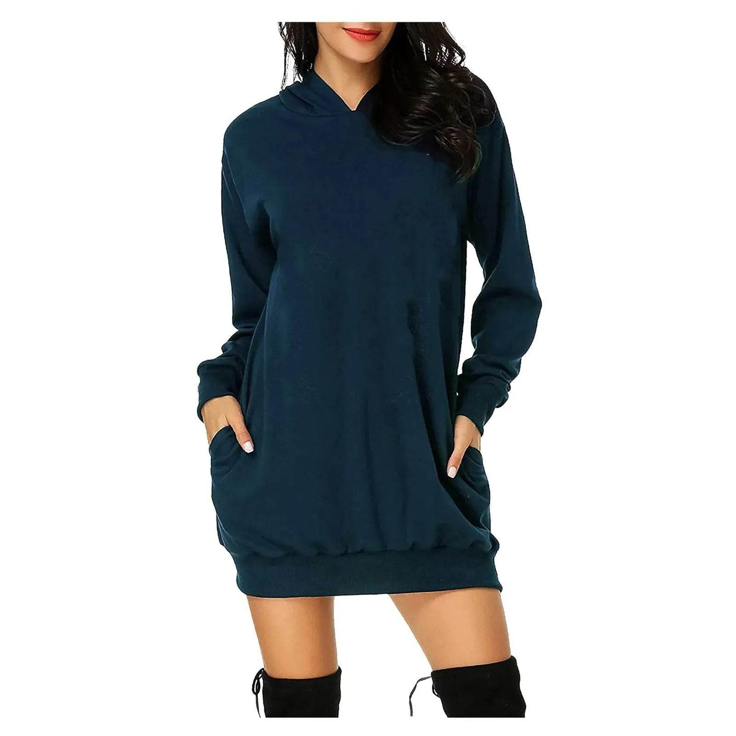 Women Solid Color Hat Dress Sweater Loose Feature Long Sleeves - Velora